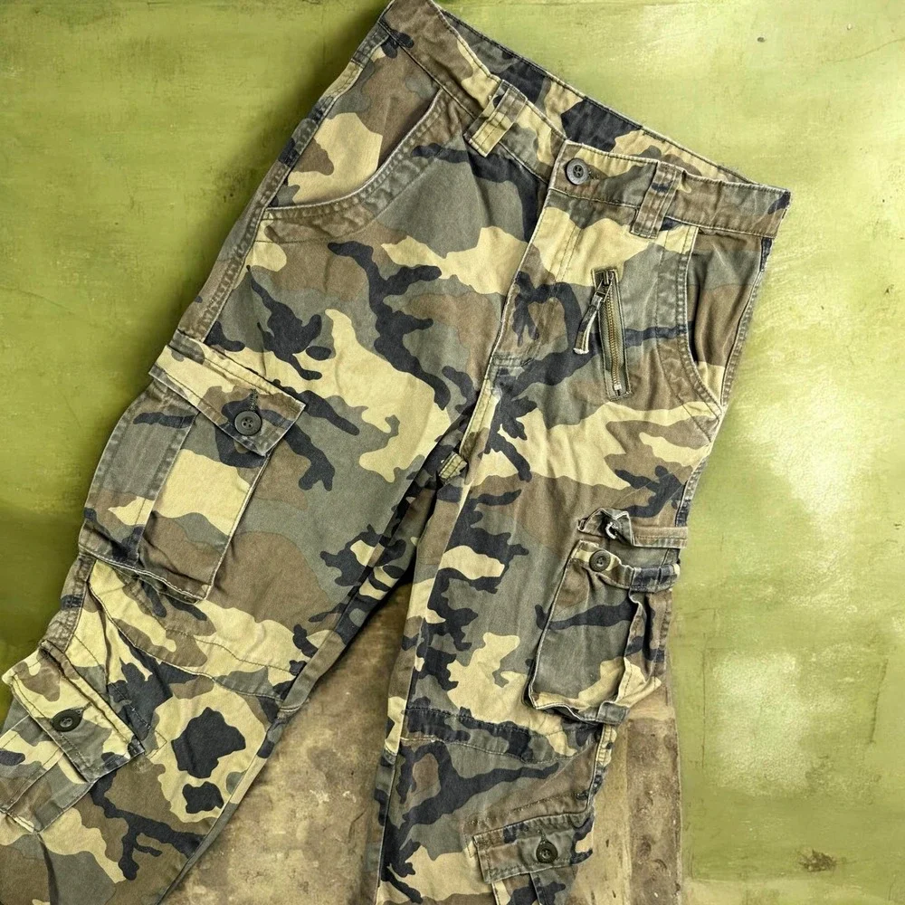 Unbranded Cargo Pants Men 29 Green Camo Pocket Tactical Streetwear Gorpcore
